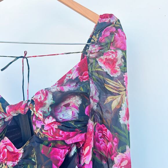 Cami NYC Kimmy Long Sleeve Pink Black Floral Bodysuit Blouse Silk 2 Chiffon - Picture 10 of 12